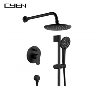 CYEN Shower System Wall Mounted Slide Bar Matte Black Shower Faucet Set for Bathroom