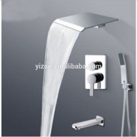 Wall Mount Modern 8 Inch Waterfall Shower Faucet Set Bathtub Mixer Tap with Hand Shower