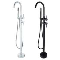 Antique Bathroom Plate Gold Floor Mount Free Standing Single Hand Bathtub Faucet Shower System Set