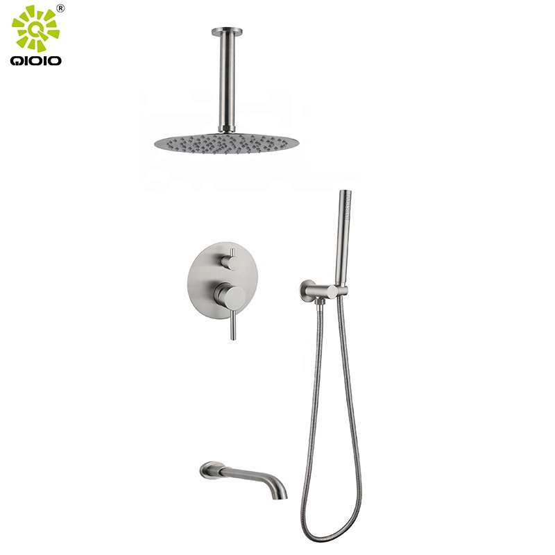 304 Stainless Steel Three function rain shower brushed hot and cold mixer bathroom concealed shower set